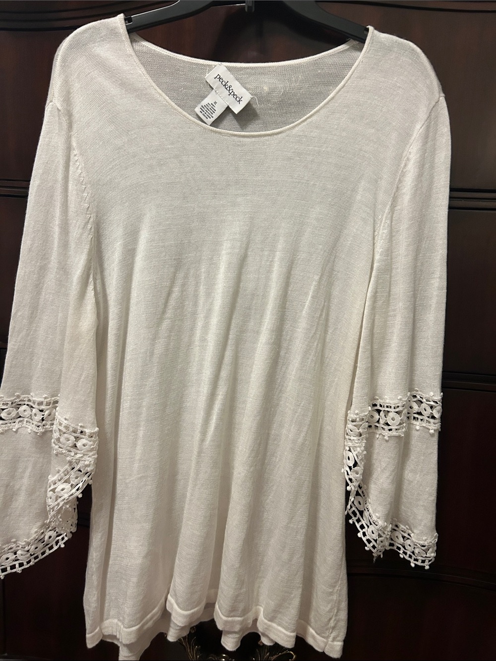 Peck & Peck Cream Crochet-Trim Tunic Top